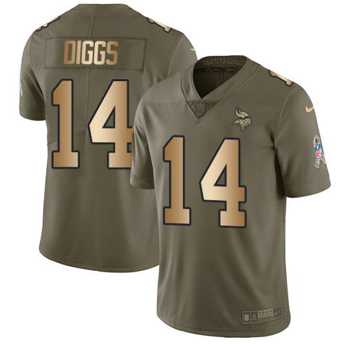 Nike Vikings #14 Stefon Diggs Olive/Gold Men's Stitched NFL Limited Salute To Service Jersey - Click Image to Close